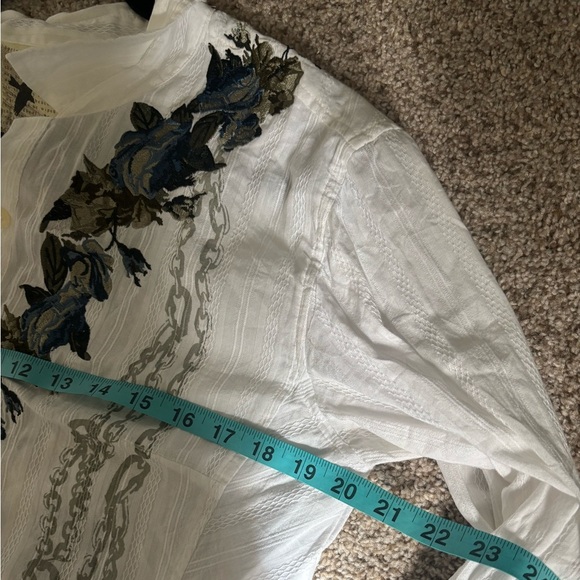 Johnny Was 3 J Workshop White Embroidered Button Down Long Blouse Size Large - Picture 8 of 8